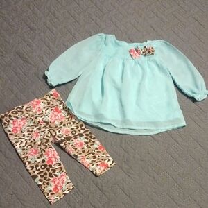 Healthtex Aqua Top and Floral Leopard Leggings Set​​